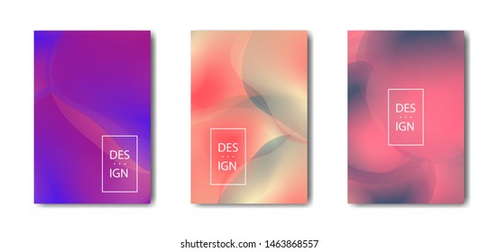 Different cover designs with beautiful abstract shapes. Bright gradient, color abstract line pattern, liquid backgrounds, cover design. Trendy and vivid vibrant color. Vector illustrations set