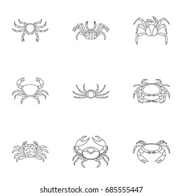 Different crab icons set. Outline set of 9 different crab vector icons for web isolated on white background