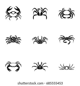 Different crab icons set. Simple set of 9 different crab vector icons for web isolated on white background