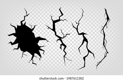 Different cracks effect isolated on transparent background