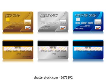 Diferentes tarjetas de crédito aisladas sobre fondo blanco