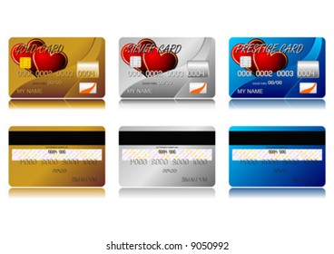 Different credit cards isolated over white background