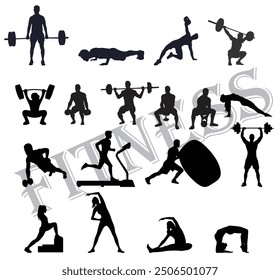 different CrossFit exercise silhouette fitness silhouette full isolated