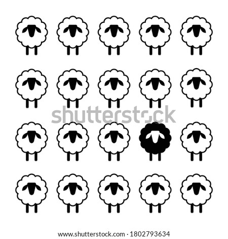 Different in crowd, being different or different thinking concept. Unique, stand out from the crowd, one in group vector illustration with white and black sheeps