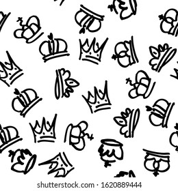 Unterschiedliche Kronenmuster. Vektordoodle, nahtloser Hintergrund.