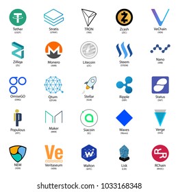 Different cryptocurrency icons isolated on white background