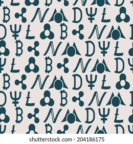 Different cryptocurrency and traditional currency vector symbols