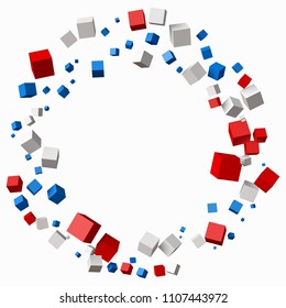 different cubes in circular orbit. 3d style vector illustration