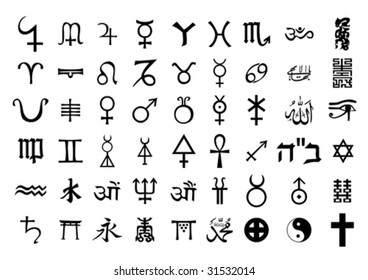 Different cultural signs and symbols. Vector illustration.