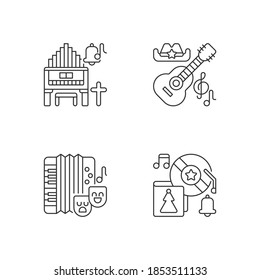 Different cultures music pixel perfect linear icons set. Religeous songs types. Holiday events ideas. Customizable thin line contour symbols. Isolated vector outline illustrations. Editable stroke