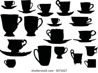 different cup silhouettes collection isolated on white background