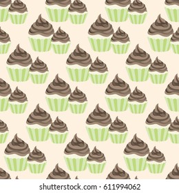 Different cupcakes seamless pattern. Vector illustration.