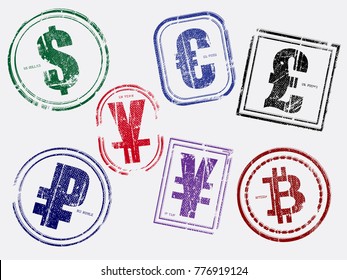 Different currency money stamps