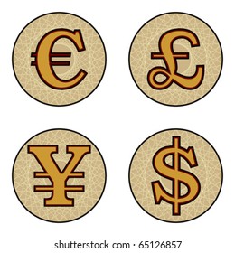 Different currency symbols isolated over white background