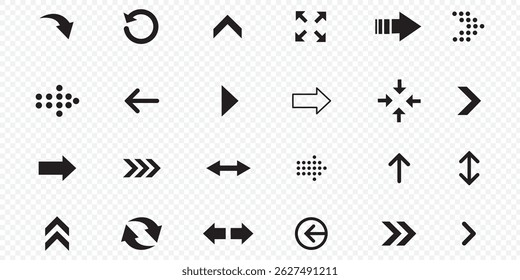 Símbolos de direção de seta de cursor diferentes, conjunto de setas, ícone de seta, Seta preta colorida.