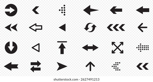 Símbolos de direção de seta de cursor diferentes, conjunto de setas, ícone de seta, Seta preta colorida.