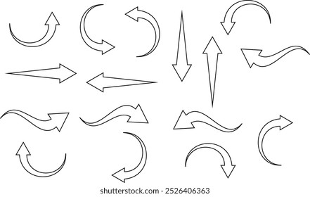 ilustração de vetor de símbolo de seta de contorno de curva diferente.