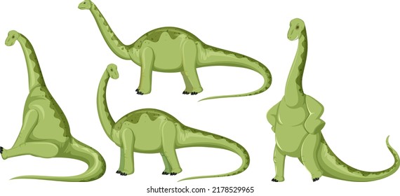 Different cute apatosaurus dinosaur cartoon characters illustration