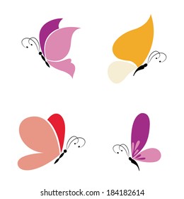 different cute butterflies on a white background