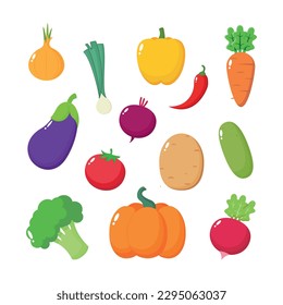 different cute vegetables set. Vector illustration mixed vegetables salad for vegetarian. 