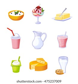 Different Dairy Products Assortment Set Of Isolated Icons