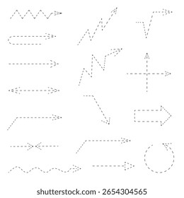 Diferentes pontilhadas setas ícones definir elementos de design de vetor
