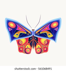 Different decorative butterfly, isolated object, vector illustration
