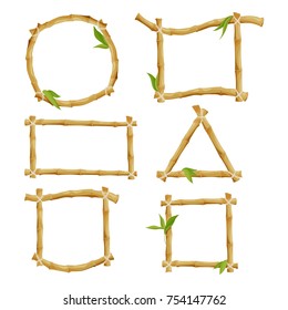 Different decorative frames from bamboo. Frame bamboo nature stick, vector illustration