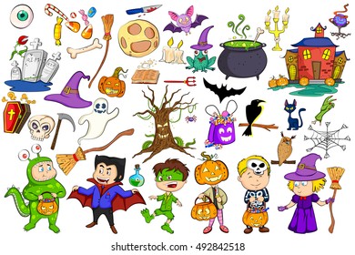 Different decorative Happy Halloween object and element in vector
