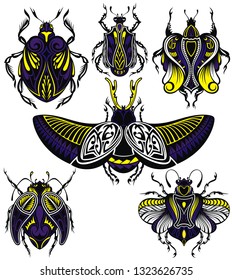 Different decorative tattoo insects with wings 