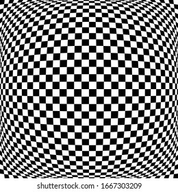 Different deform, warp distortion, deformation effect on checkered (chequered), chess, pepita black and white squares pattern