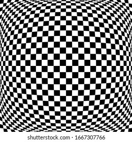 Different deform, warp distortion, deformation effect on checkered (chequered), chess, pepita black and white squares pattern