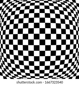 Different deform, warp distortion, deformation effect on checkered (chequered), chess, pepita black and white squares pattern