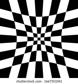 Diferente deforma, distorsión de la deformación, efecto de deformación en cuadros a cuadros (a cuadros), ajedrez, patrón pepita de cuadrados negros y blancos