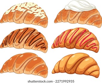 Different delicious croissants collection illustration