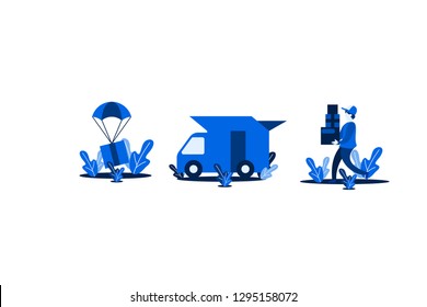 Different Delivery Service male Workers set, flat isometric Couriers Delivering Packages And Movers Bringing order Set Of Illustrations, suitable for landing page, presentation infographic templates