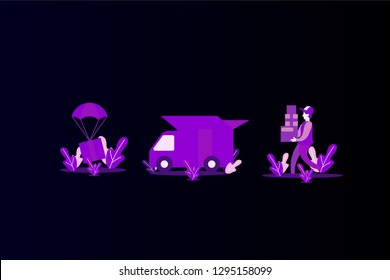 Different Delivery Service male Workers set, flat isometric Couriers Delivering Packages And Movers Bringing order Set Of Illustrations, suitable for landing page, presentation infographic templates