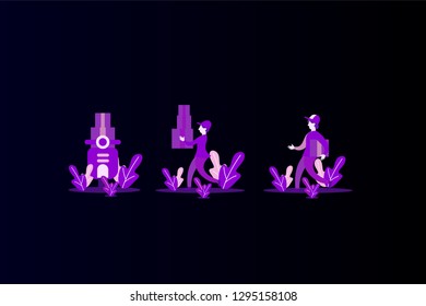 Different Delivery Service male Workers set, flat isometric Couriers Delivering Packages And Movers Bringing order Set Of Illustrations, suitable for landing page, presentation infographic templates