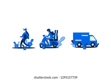 Different Delivery Service woman set, flat isometric Couriers Delivering Packages And Movers Bringing order Set Of Illustrations, suitable for landing page, presentation infographic templates