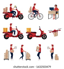 Different Delivery Service Workers And Clients, Smiling Couriers Delivering Packages. Vector illustration EPS10