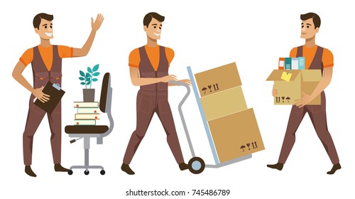 Different Delivery Service Workers And Clients, Smiling Couriers Delivering Packages And Movers Bringing Set Of Illustrations