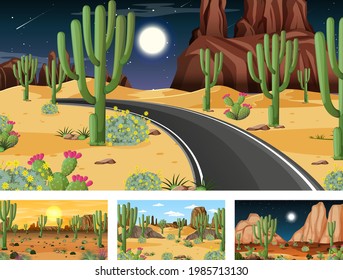 Verschiedene Szenen der Wüstenlandschaft mit verschiedenen Wüstenpflanzen Illustration