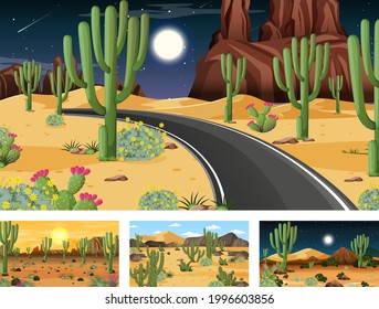 Diferentes escenas forestales del desierto con ilustraciones de animales y plantas