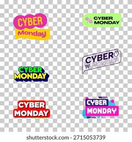 Different design Abstract Modern Cyber Monday Label Banner on a transparent background. 