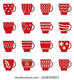 Different design art cups on white background simple set collection isolated          