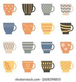 Different design art cups on white background simple set collection isolated          