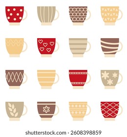 Different design art cups on white background simple set collection isolated          