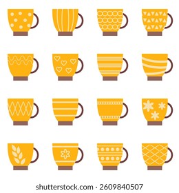 Different design art cups on white background simple set collection isolated	
