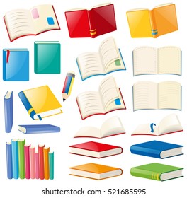 Different design of book and notebooks illustration