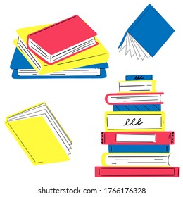 Different design of book and vector illustration. Set of colorfull books